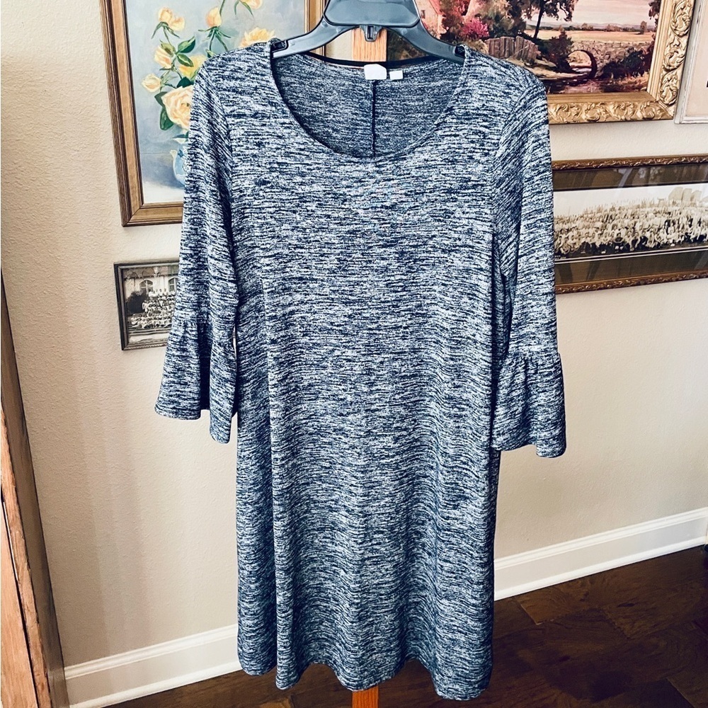 GAP women’s bell sleeve knee length stretch knit dress SZ M navy blue - Picture 2 of 8